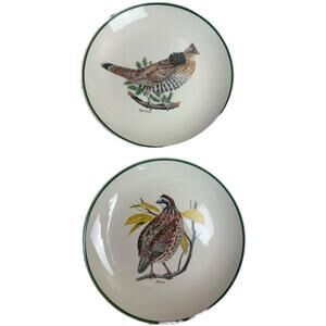 1960s Centura Game Bird Green Trim Salad Plates Set of 8  -8"